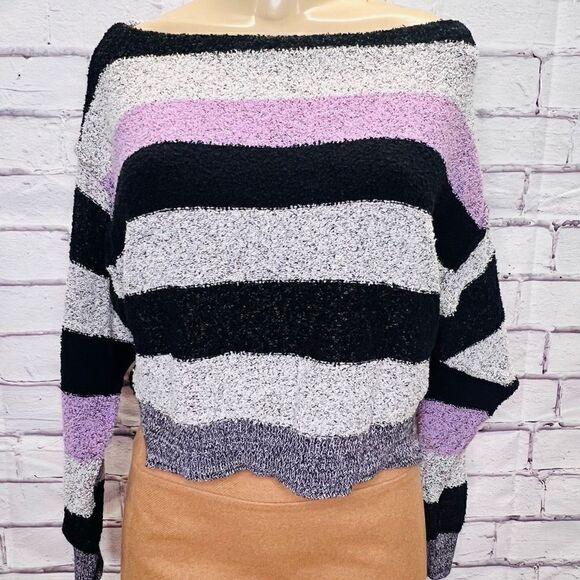 Free people Womens Multicolor Striped Boat Neck Pullover Sweater Size Small - Picture 1 of 5